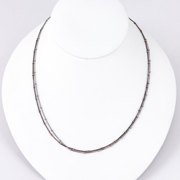 Vintage Sterling Silver 925 Two-Tone Double Strand Station Necklace 18” - Picture 1 of 4